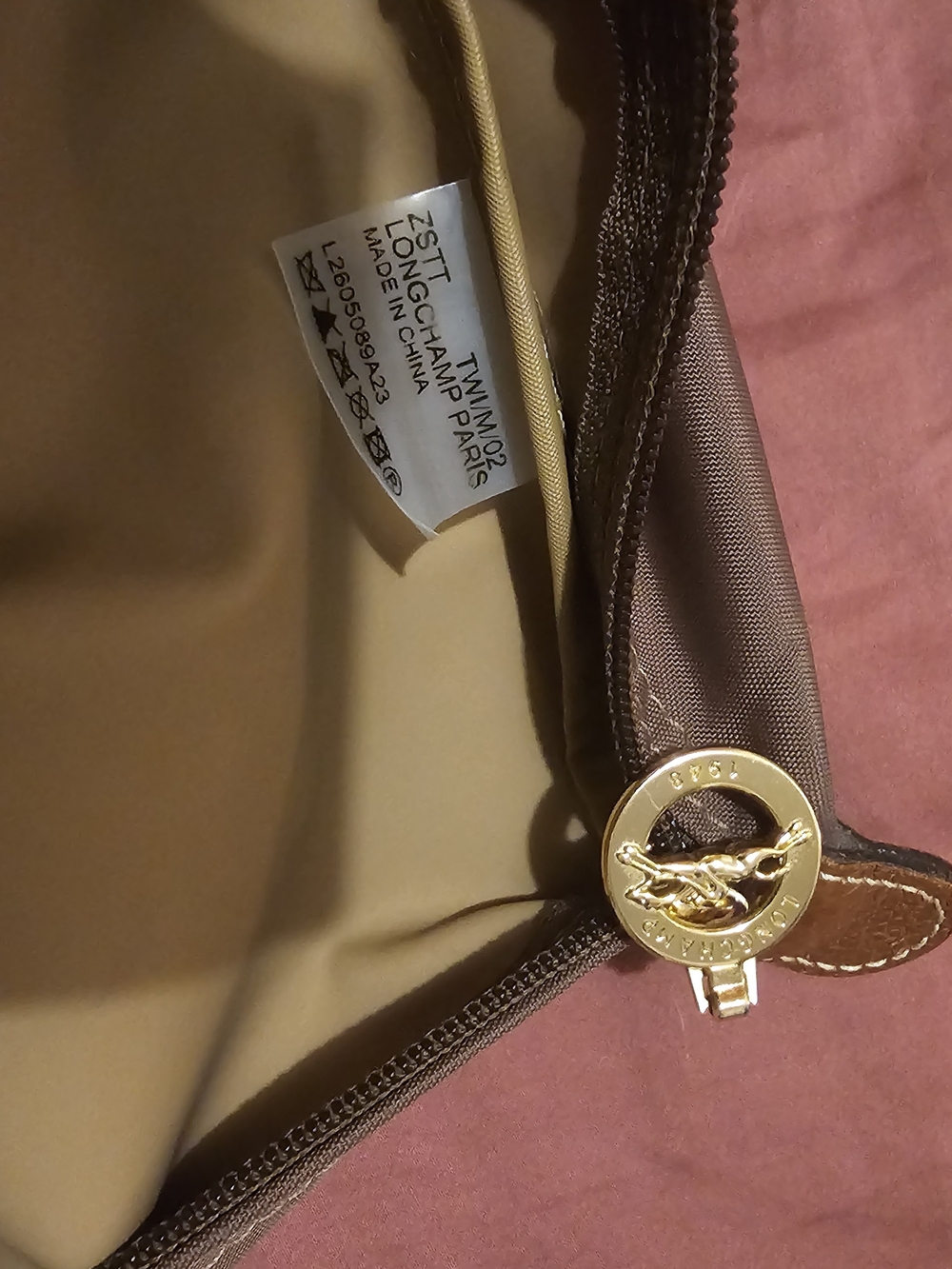 Longchamp Kaki Crossbody Tote with Brown Leather Trim - Picture 3 of 4